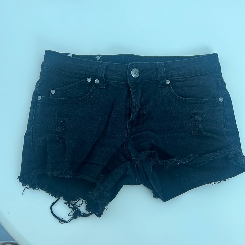 Red Rivet Black Jean Shorts